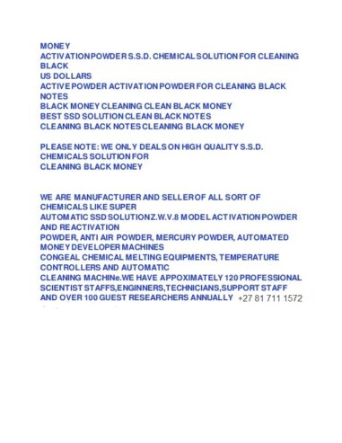 SSD CHEMICAL FOR CLEANING DEFACED CURRENCY IN LUANDA ANGOLA+27 81 711 1572